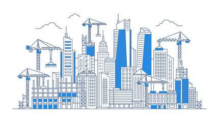 Obraz premium Modern Cityscape Construction Site with Cranes and Skyscrapers