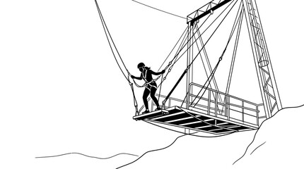A person standing on a high altitude platform preparing for a bungee jump. © AlyaNaja