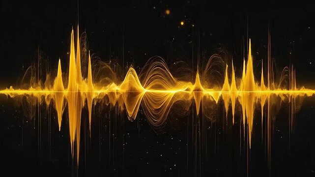 A glowing golden audio waveform visualization on a black background