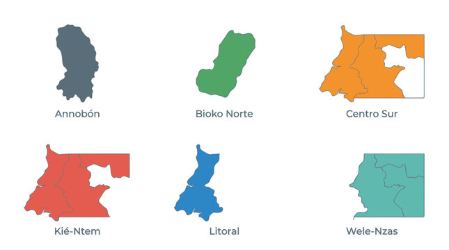 Equatorial Guinea Regions Map, Political Divisions, Geography, Vector Illustration