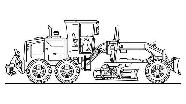 Road Grader Construction Vehicle Outline Drawing