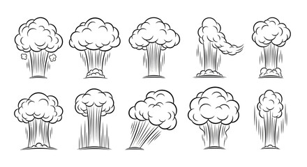 Collection of explosive cloud illustrations representing various types of blasts and detonations © Awais