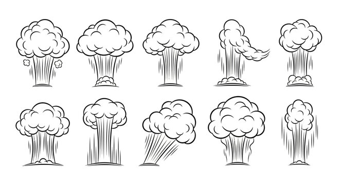 Collection of explosive cloud illustrations representing various types of blasts and detonations