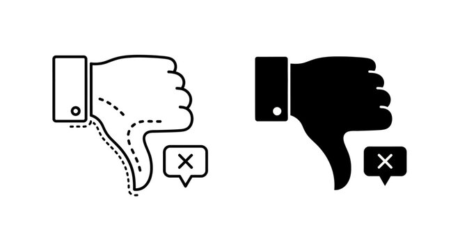 Dislike icon with a cross mark, representing negative feedback or disapproval, commonly used in online platforms and user interfaces for expressing a negative sentiment
