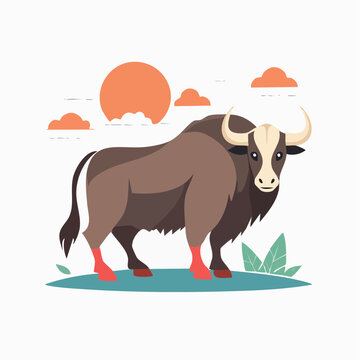 Illustration of a Gaur Bull in a Natural Setting