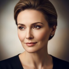 Fototapeta premium Elegant Woman with Short Hair and Confident Expression.
