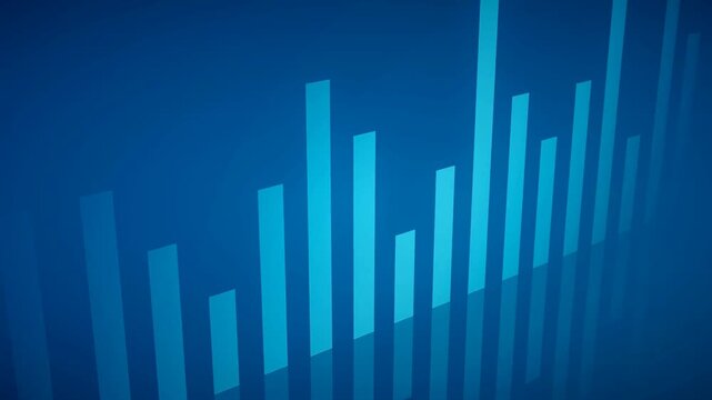 Abstract blue financial business background with rising bar charts and growth graph loops