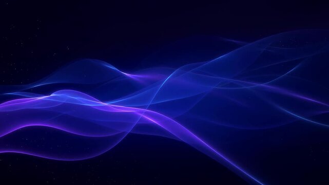 Abstract blue and purple glowing waves on dark background digital design with smooth flowing light lines
