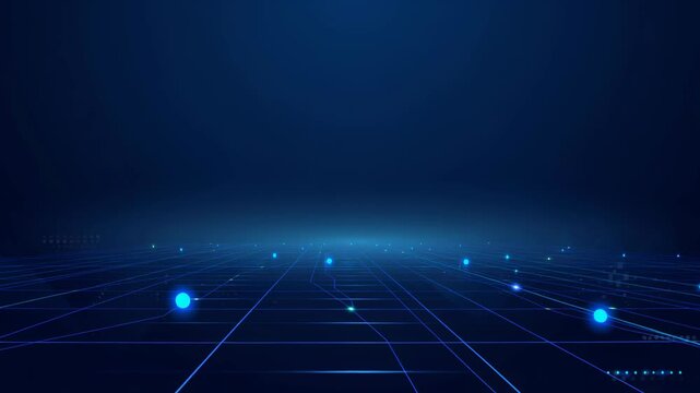 Abstract futuristic digital grid with glowing blue lines and light dots technology background
