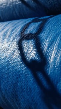 Close-up of blue denim fabric folds with soft shadows