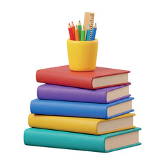 Fototapeta premium Stack of Colorful Books with Pencils on Transparent Background.
