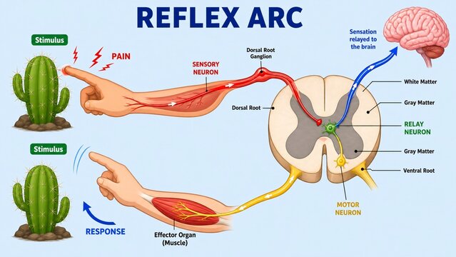 Reflex Arc Diagram Illustrating Human Nervous System Response to Pain Stimulus