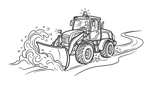 Snow Plow Truck Clearing Road in Winter Storm