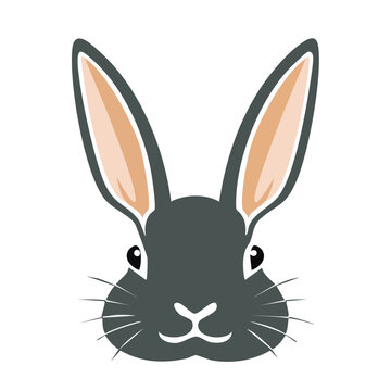 Black Rabbit Head Illustration with Peach Ears