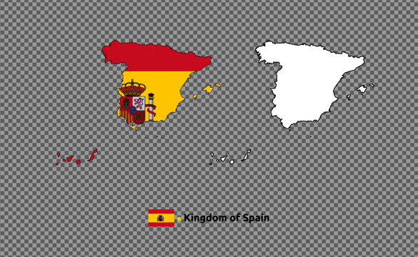 Map of spain with flag and blank outline on a transparent background