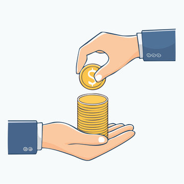 Hand adding coin to stack of money