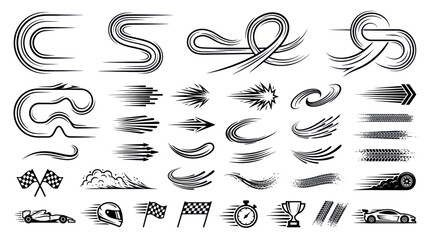 Naklejka premium Speed Lines, Racing Elements, Motion Graphics, Abstract Swirls, Vector Set
