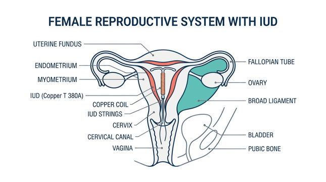 Female Reproductive System with IUD - Diagram