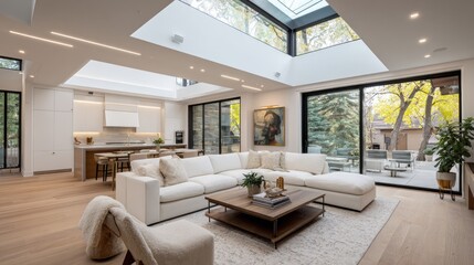 Fototapeta premium Modern luxury interior design with large windows