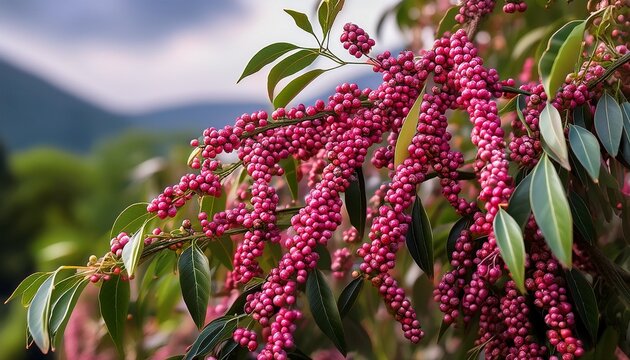 A Pink Pepper Tree With Peppercorns Called Schinus Molle Also Known As Peruvian Pepper Tree