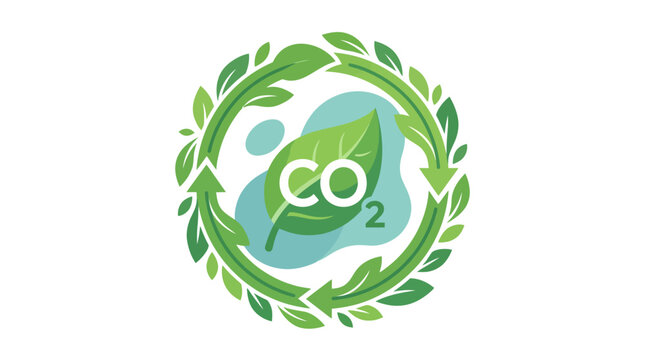 Carbon neutral concept with CO2 text inside a green leaf and recycling arrows
