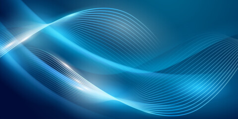Naklejka premium Abstract digital background featuring elegant glowing light waves on deep blue.