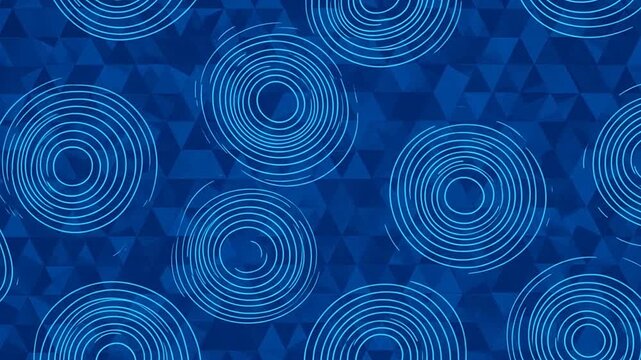 Abstract blue background with concentric circles and geometric triangle patterns