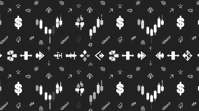 Finance Dollar Symbol with Candlestick Seamless Pattern Black Background