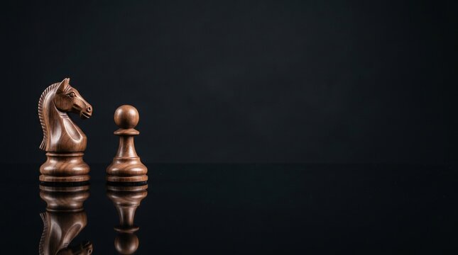 A chess knight and pawn standing against a dark background, symbolizing strategy and the game. 