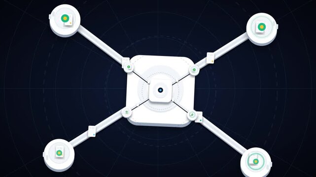 Digital Network Hub Connecting Data Nodes in Centralized System Animation
