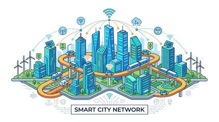 Fototapeta premium Smart City Network Isometric Illustration
