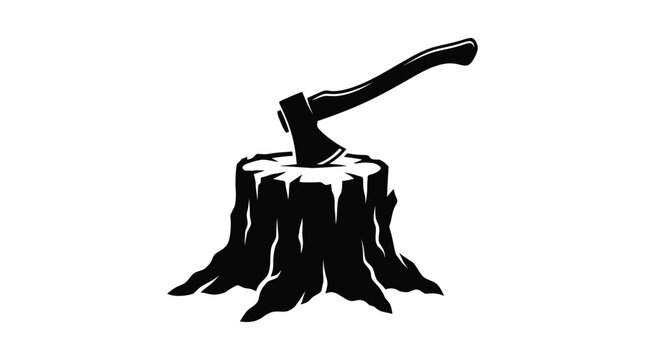 axe embedded in tree stump silhouette cutting logging forestry tool lumberjack black