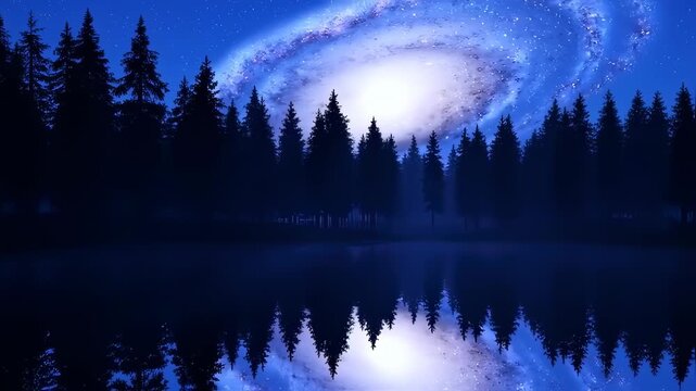 Galaxy reflections forest night sky