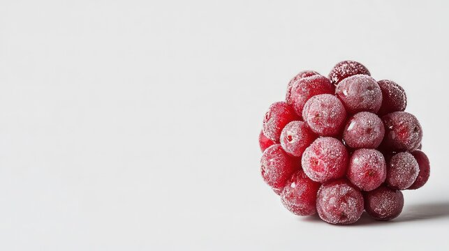 Frozen Berry isolated on white background closeup photo. Fruits in the freezer. Healthy diet red fruits concept design. Food banner with copy space.