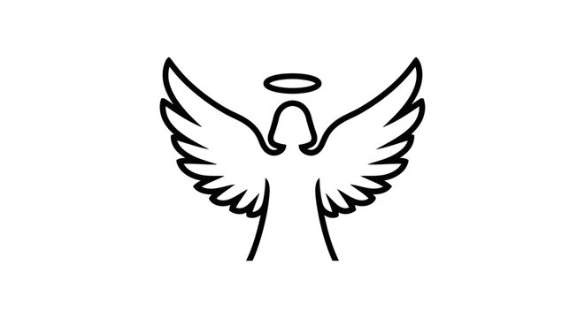 Minimalist Angel Icon with Wings and Halo, Vector Graphic