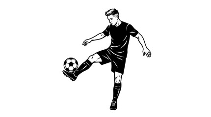 Fototapeta premium Dynamic male soccer player kicking football, in a training action on isolated white background, active and focused.