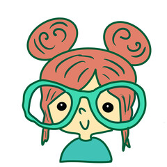 Cute Nerd Girl Cartoon Character with Large Glasses, Colorful Vector Illustration