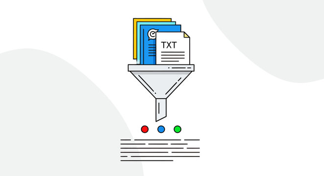 Document processing funnel illustrating upload workflow and data flow in a technology diagram.