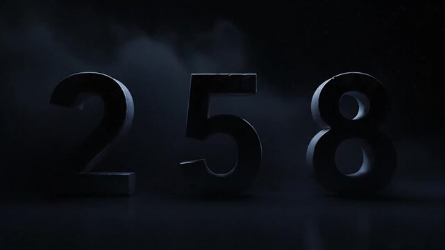 Neon glowing numbers 258 with laser beam in dark space