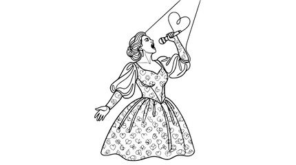 Fototapeta premium Singer Performing with Heart-Shaped Microphone Light and Patterned Dress