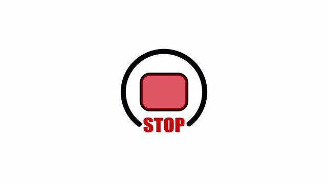 Red stop symbol inside a circular outline on a clean background, suited for warning prompts, control screens, and animated status messages.