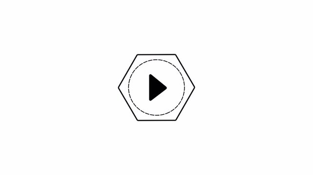 A minimal outlined play symbol inside a hexagon frame, suitable for media start screens, video controls, and clean motion graphic elements