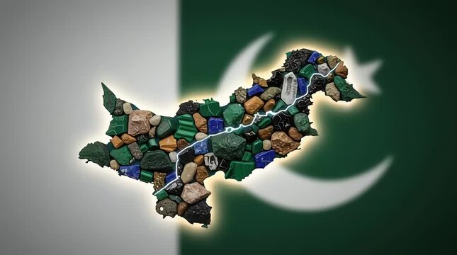 A vibrant animated video showcasing Pakistan's diverse map illustration with various textures and patterns on a flag background.