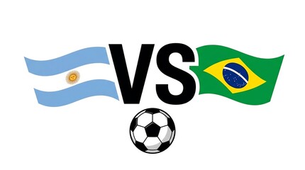 Obraz premium Argentina versus brazil soccer match flags and ball on white and, football 2026, world cup 2026, world cup, FIFA world cup 2026, football final 2026