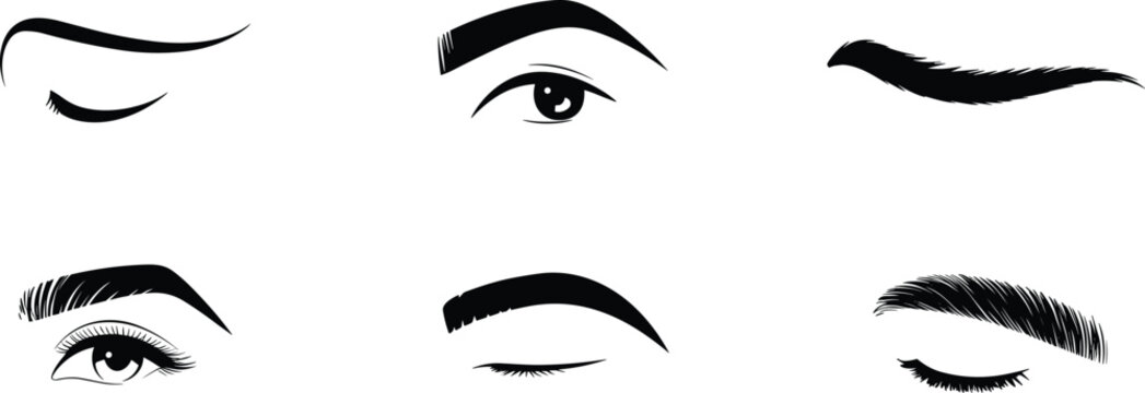 Eyebrow and eye shapes vector collection for makeup microblading beauty salon branding and lash extensions design