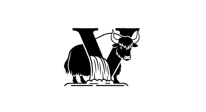 Black and white illustration of a fierce yak head.