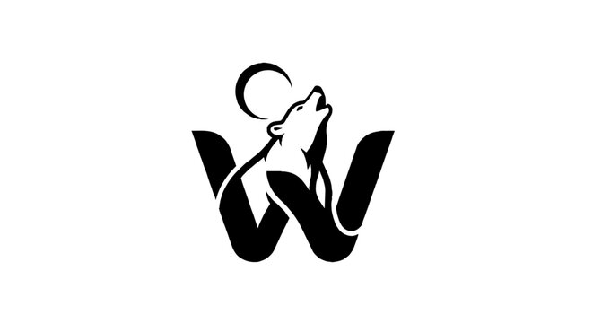 Howling wolf and crescent moon logo design.