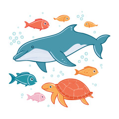 Fototapeta premium Cartoon tropical fish group isolated