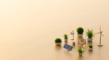 Obraz premium a group of plants and a wind turbine on a table