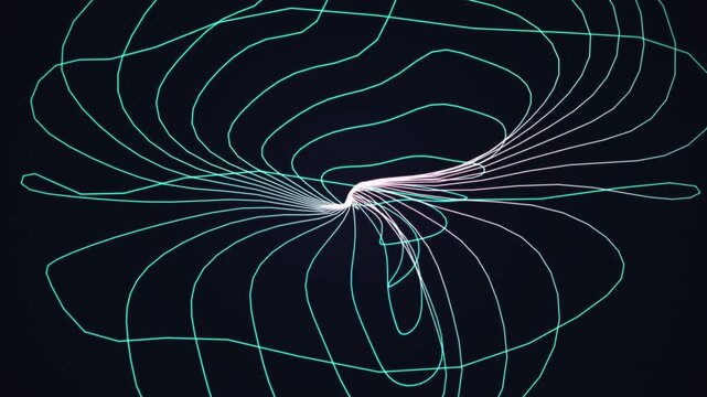 Cinematic 4K seamless loop of a glowing orange mathematical surface morphing through an abstract topology field with deep cinematic detail. Ideal for data visualization, projection mapping. 4K UHD.
